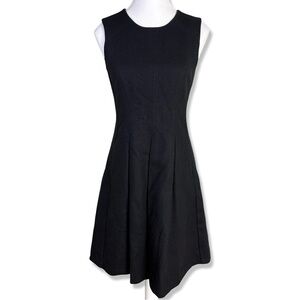 THEORY Black Wool Fit and Flare Sleeveless Tea Dress
